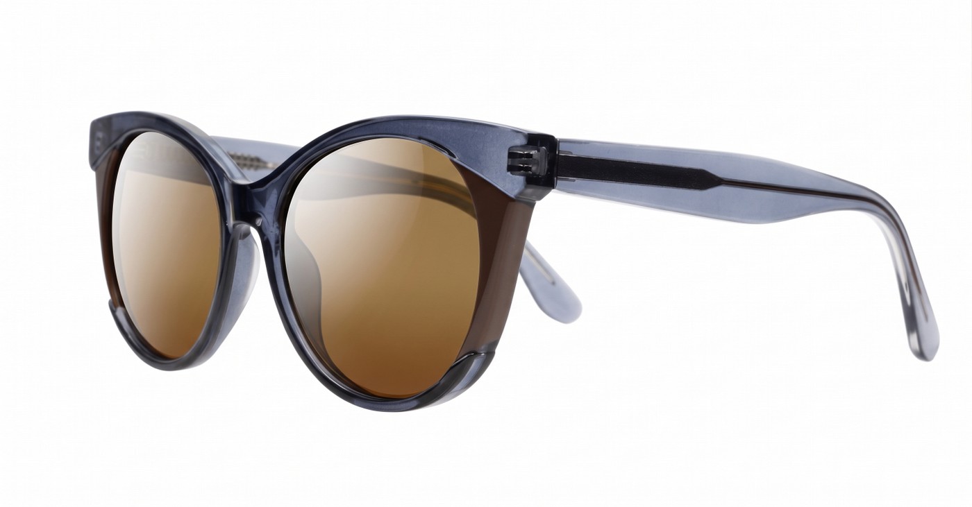 Gloria Brown cat-eye polarised sunglasses with dark brown lenses and inner core wire temples