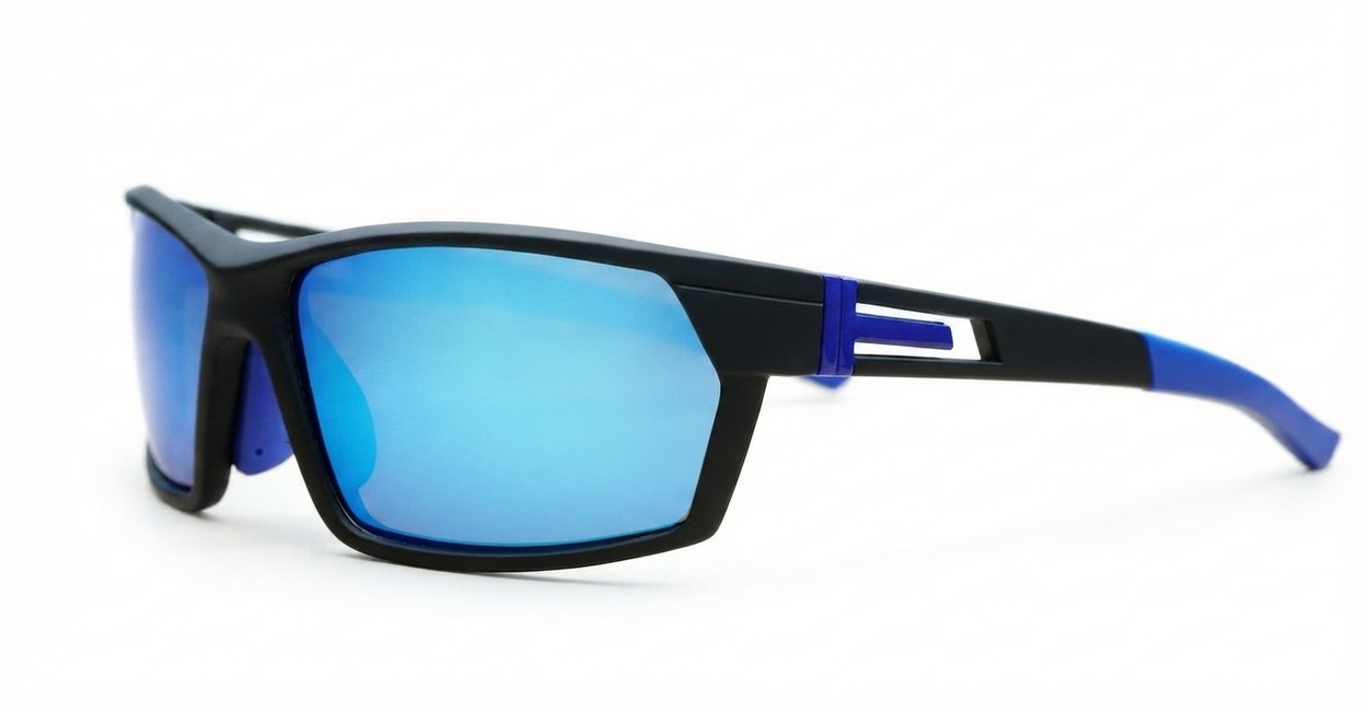 Knox Blue men's sports sunglasses with blue mirror lenses and matte black frames