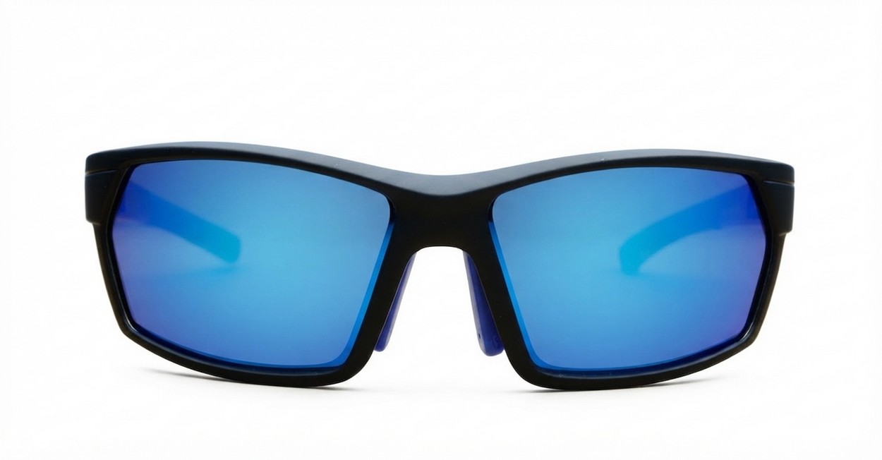 Knox Blue men's sports sunglasses with blue mirror lenses and matte black frames
