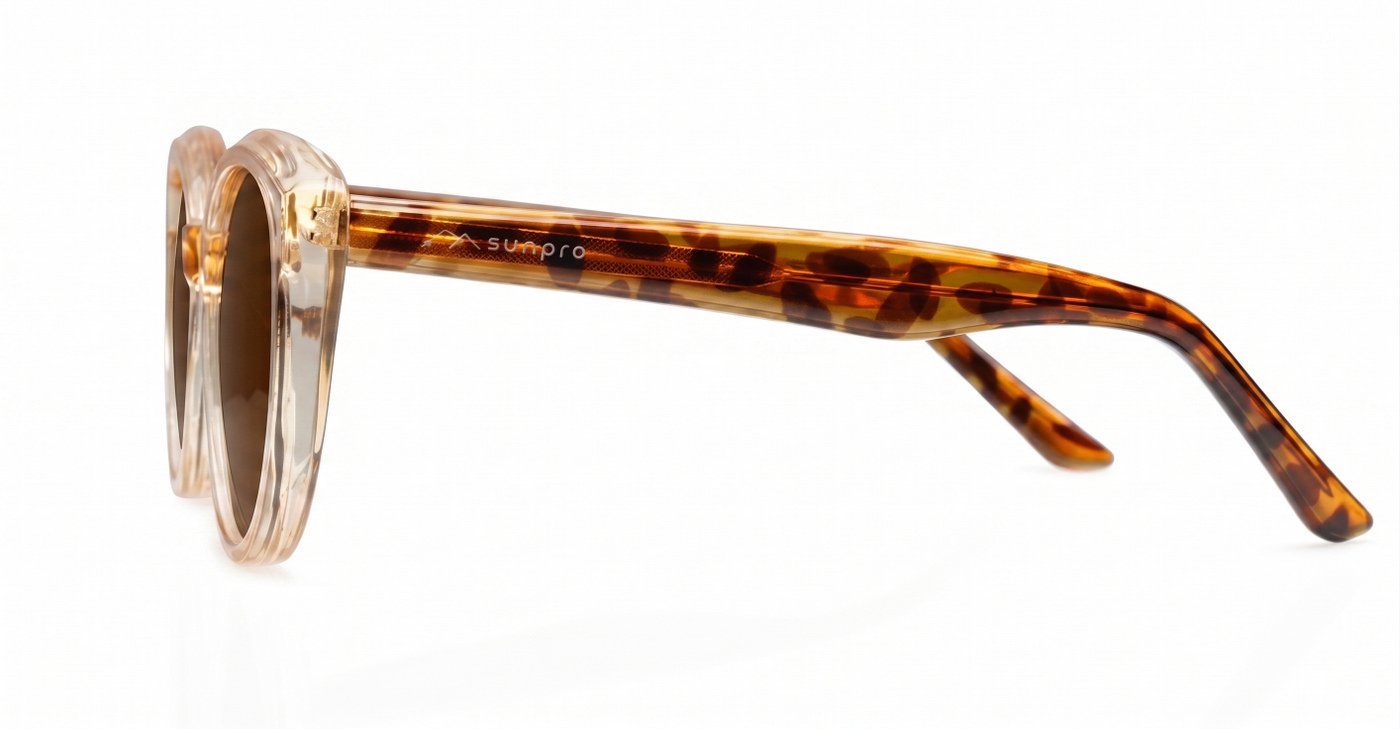iPOP Talia polarised cat eye sunglasses in [translucent brown with brown lenses / black with dark grey lenses]