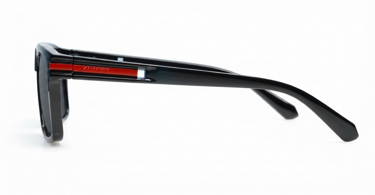 iPOP Outlaw polarised sunglasses in black with red stripe temple detail