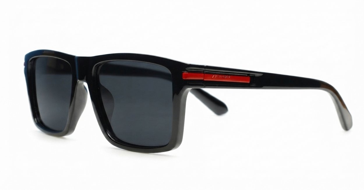 iPOP Outlaw polarised sunglasses in black with red stripe temple detail