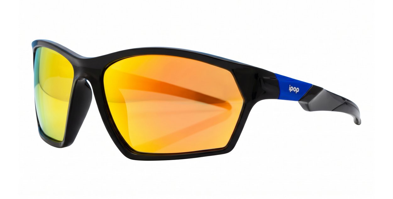  iPOP Bullet angular wrap polarised sunnies in matte black with blue mirror lenses