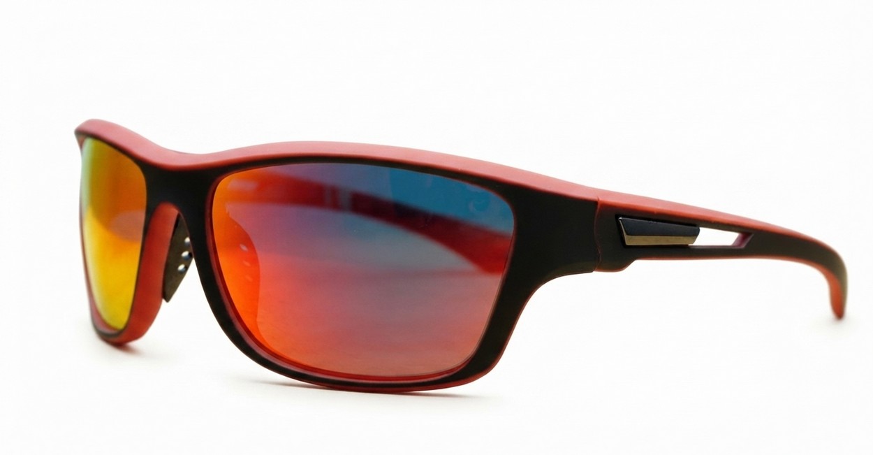 Mason Red men's sports sunglasses with red mirror lenses and matte black soft touch frames