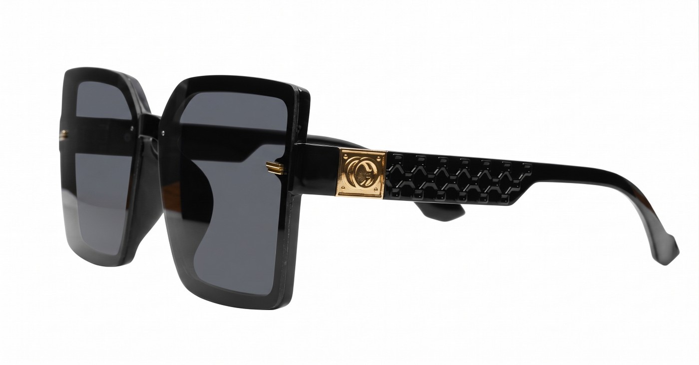 The Romy large square UV400 sunglasses with textured temples and gold detailing