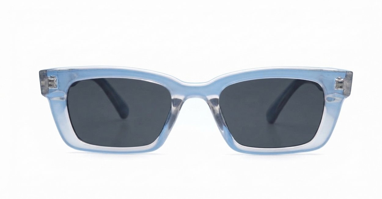 The Amos small retro rectangular UV400 sunglasses for women with super dark lenses and gold arm detailing