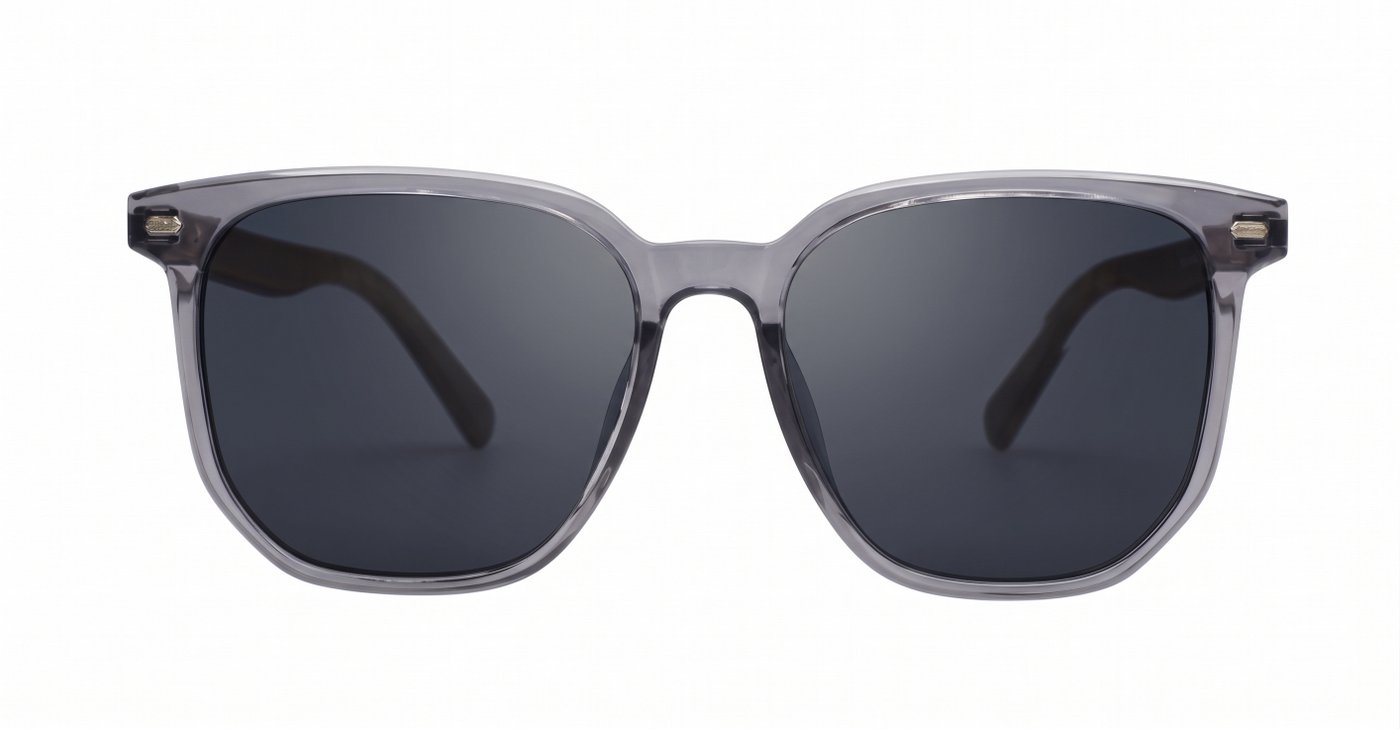 Ari Grey polarised sunglasses with grey frames dark grey lenses and faux wood temples