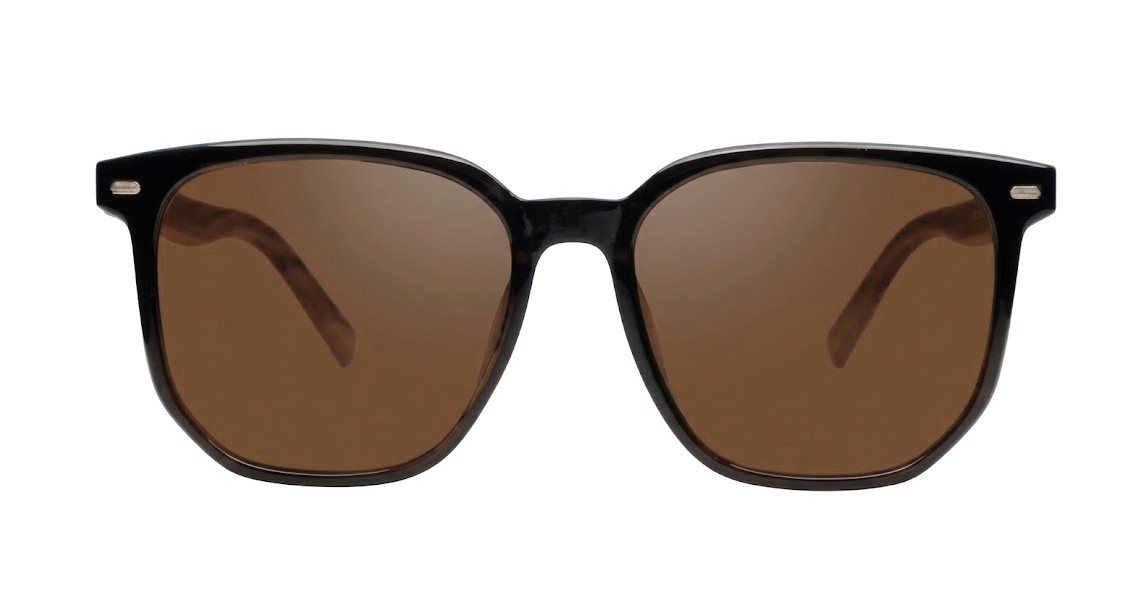 Ari polarised sunglasses black frames wood effect temples dark grey lenses