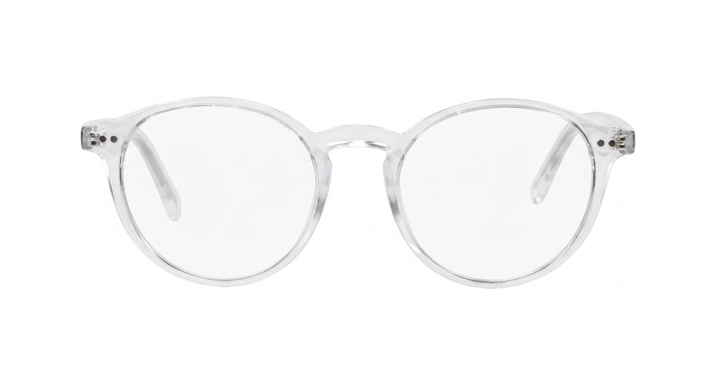 Large round anti blue light glasses with silver stud detail and flexible steel hinges