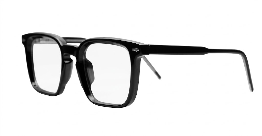 Chunky square black anti blue light glasses with wire-core temples and steel hinges