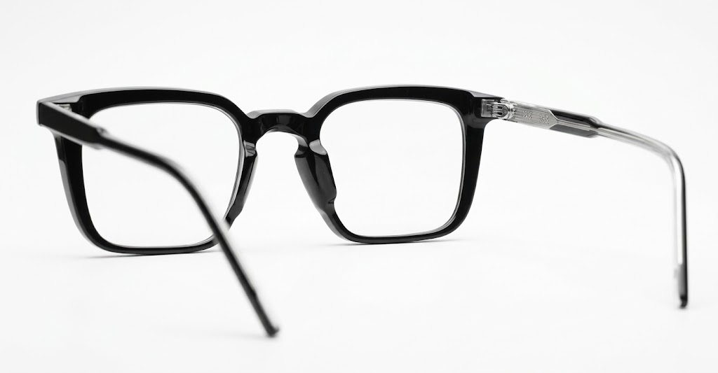 Chunky square black anti blue light glasses with wire-core temples and steel hinges