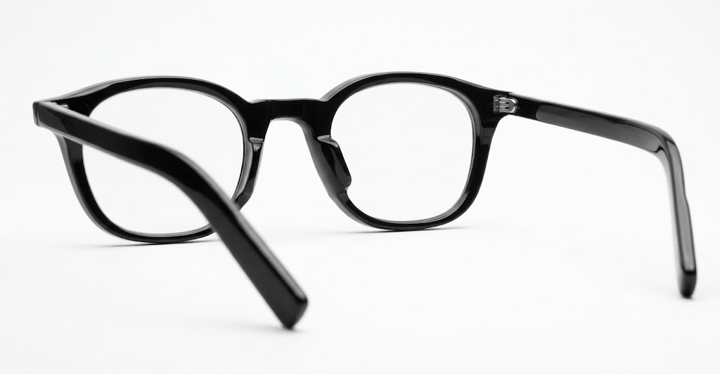 Small round black blue block glasses with vintage-style frame and wire-core temples