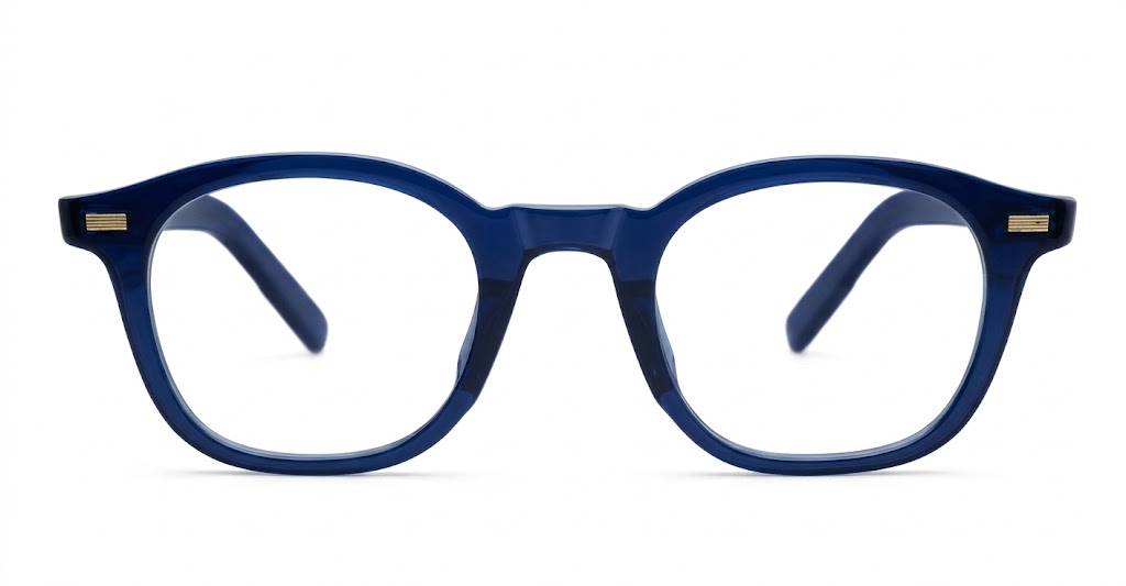 Medium round crystal blue anti blue light glasses with wire-core temples