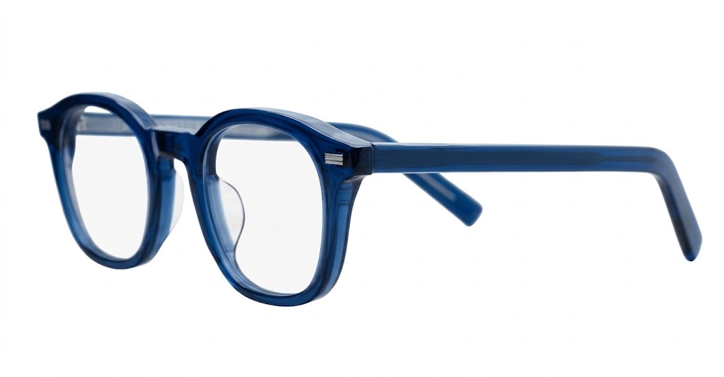 Medium round crystal blue anti blue light glasses with wire-core temples