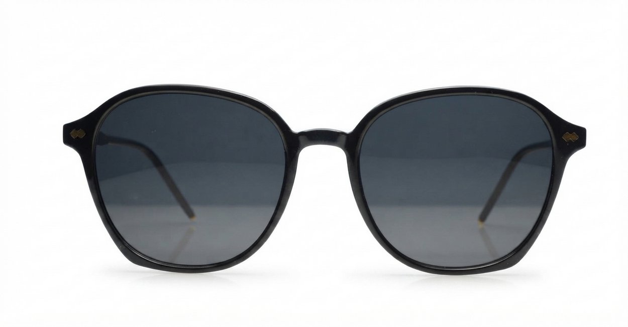 The Disco large round UV400 sunglasses in black with gold detailing and super dark lenses