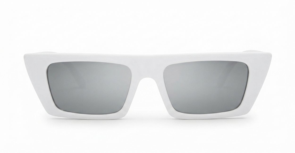 The Dylan retro cat-eye UV400 sunglasses in black or white with super dark or silver mirror lenses
