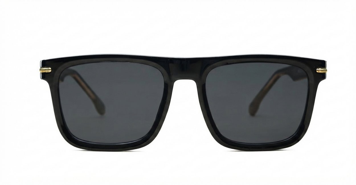 Hemi Black flat top sunglasses with pinstripe inlay dark grey lenses and inner core wire temples