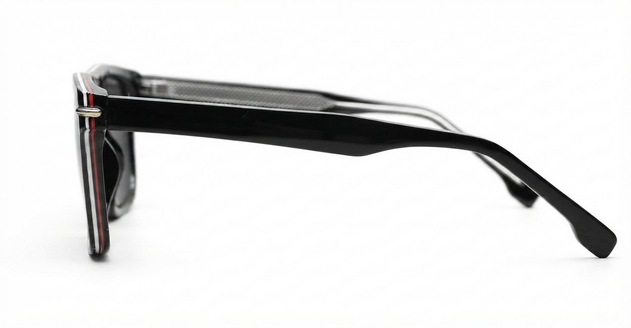 Hemi Black flat top sunglasses with pinstripe inlay dark grey lenses and inner core wire temples