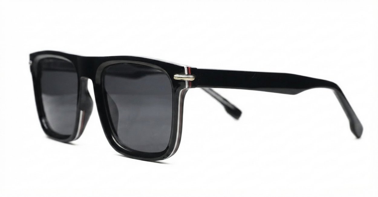 Hemi Black flat top sunglasses with pinstripe inlay dark grey lenses and inner core wire temples