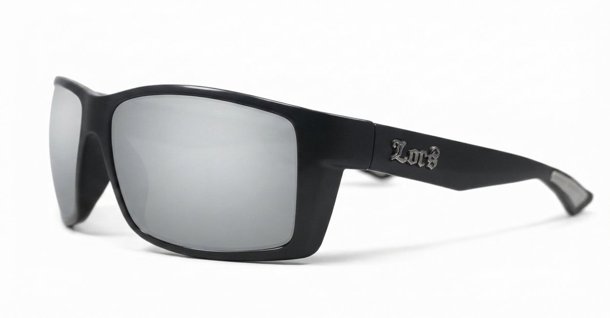 LOCS Hardcore 91143 Revo men's UV400 sunglasses in matte black with colour mirror lenses