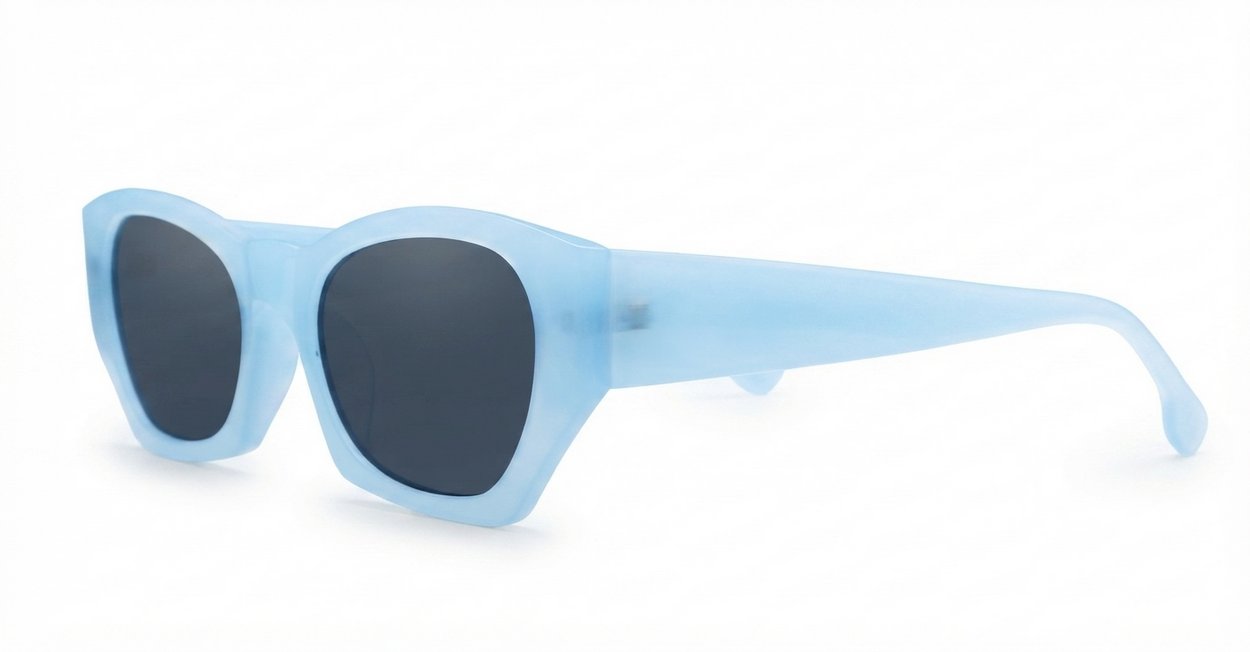 The Matilda retro angular UV400 sunglasses for women in black or blue with super dark lenses