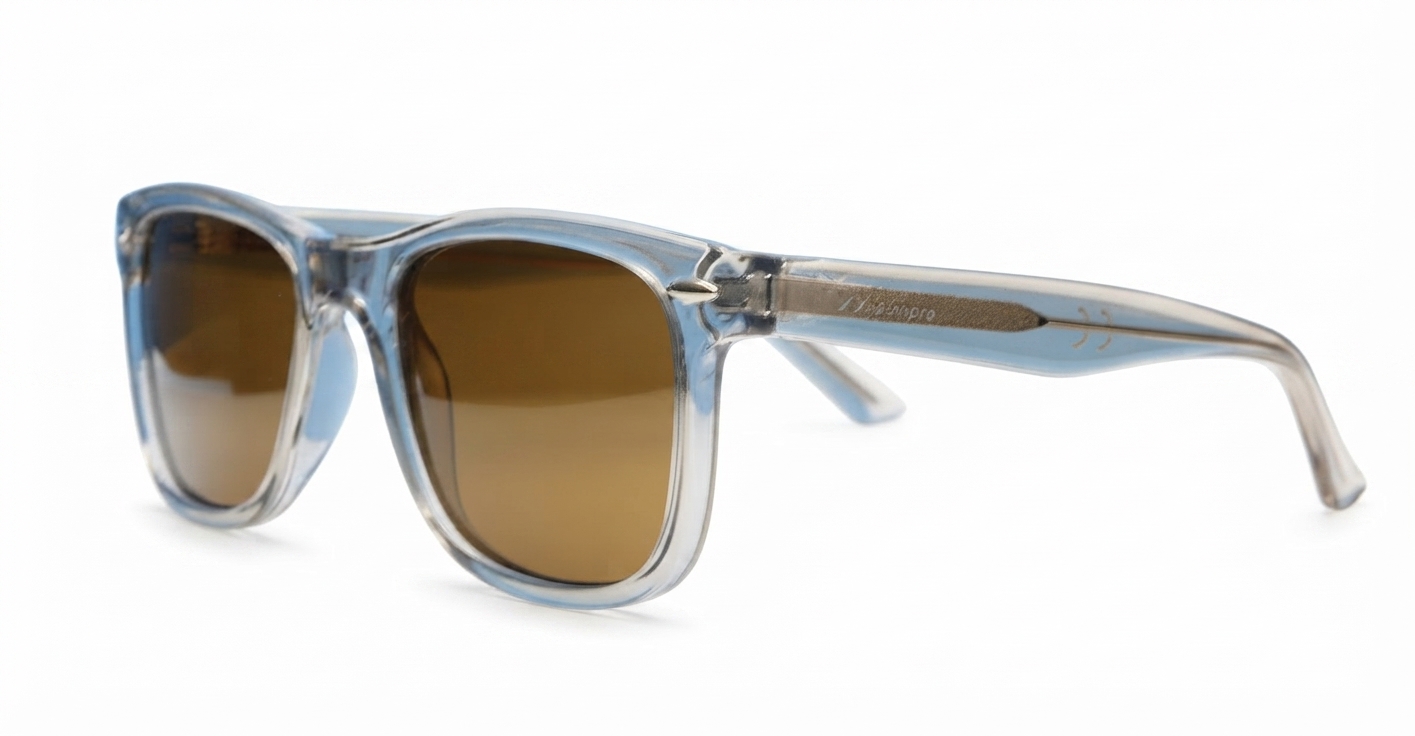Maui Brown wayfarer polarised sunglasses with translucent grey frames brown lenses and inner core wire temples