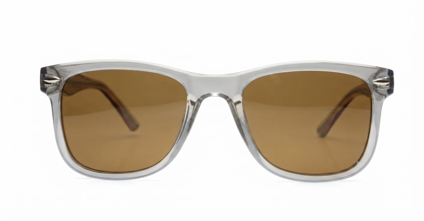 Maui Brown wayfarer polarised sunglasses with translucent grey frames brown lenses and inner core wire temples