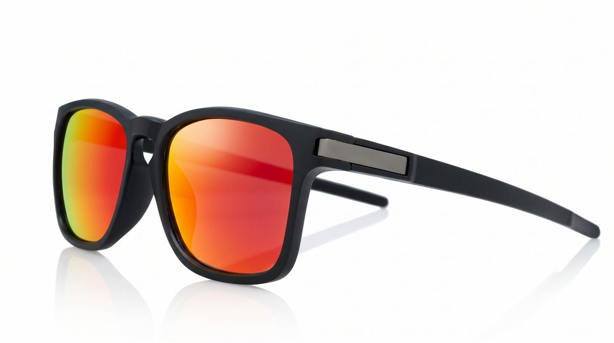 iPOP Nitro matte black square polarised sunnies with red mirror, blue mirror or dark grey lenses