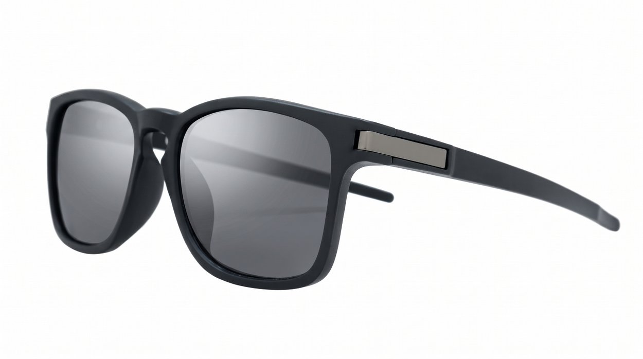 iPOP Nitro matte black square polarised sunnies with red mirror, blue mirror or dark grey lenses