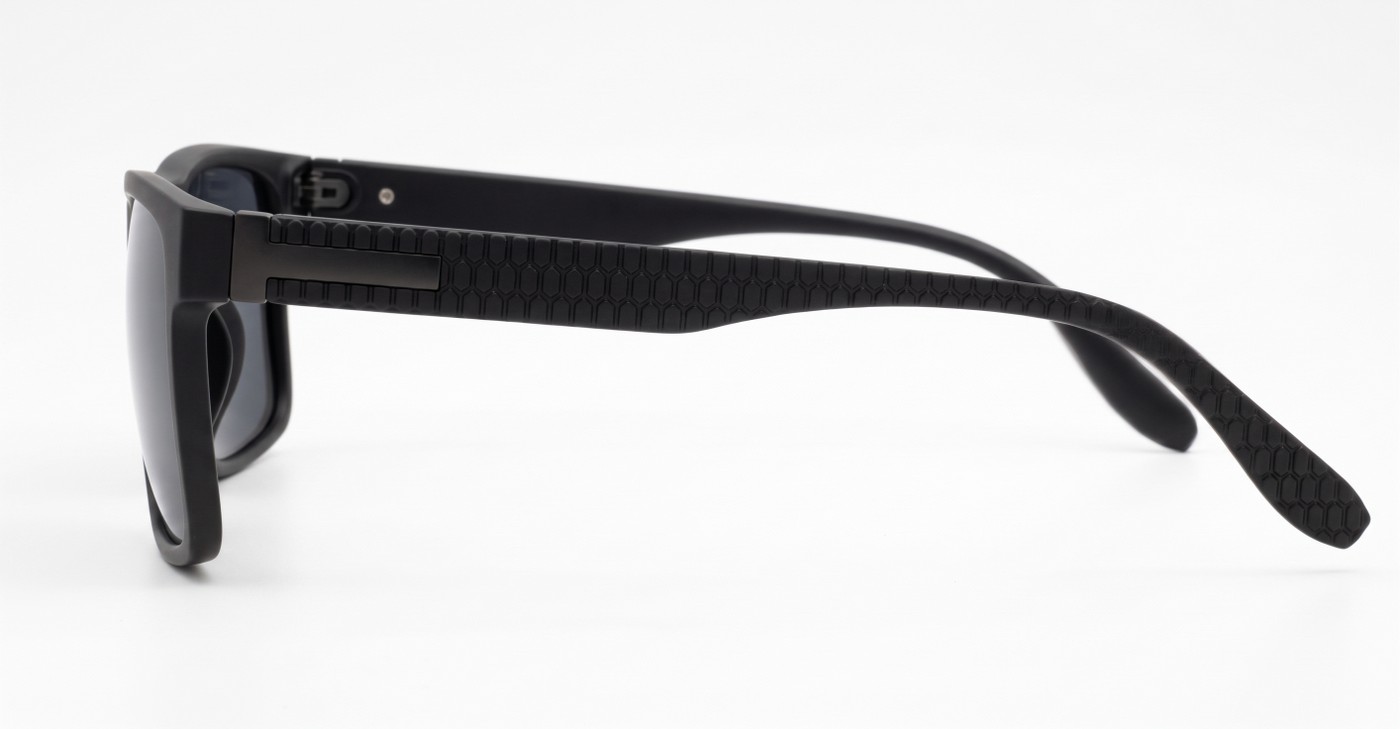 Mariner flat top polarised sunglasses textured temples metal detailing super dark lenses