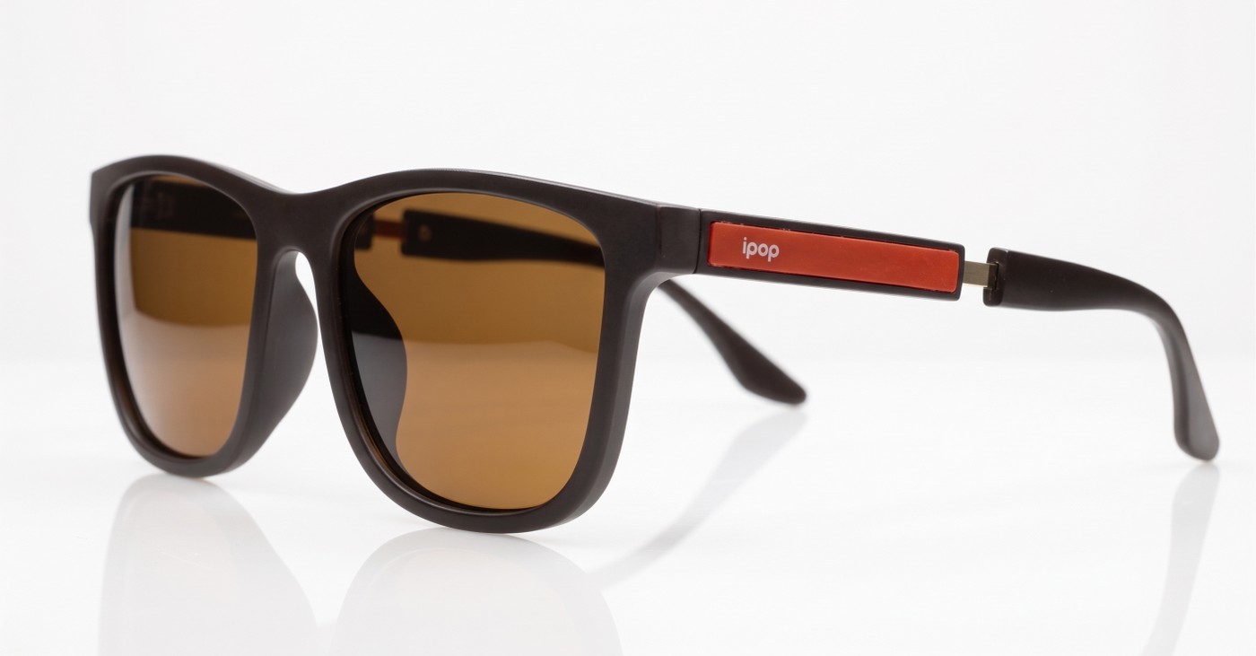 Grit Brown sports wrap polarised sunglasses dark brown red stripe temples