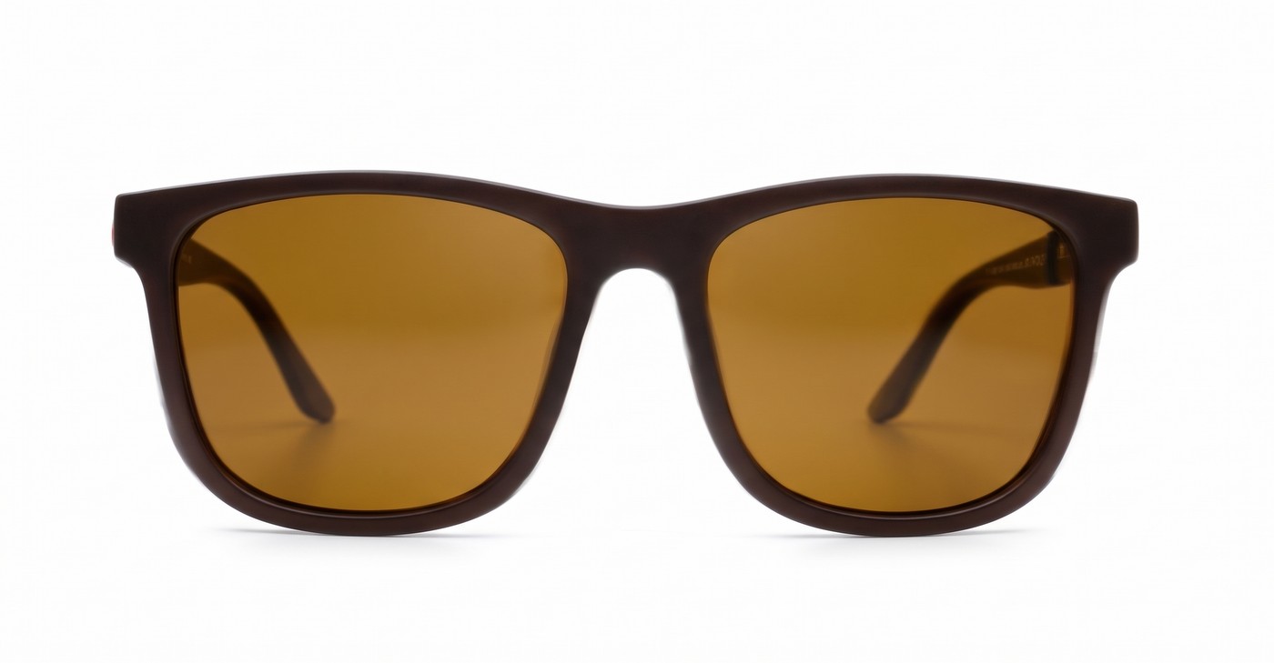 Grit Brown sports wrap polarised sunglasses dark brown red stripe temples
