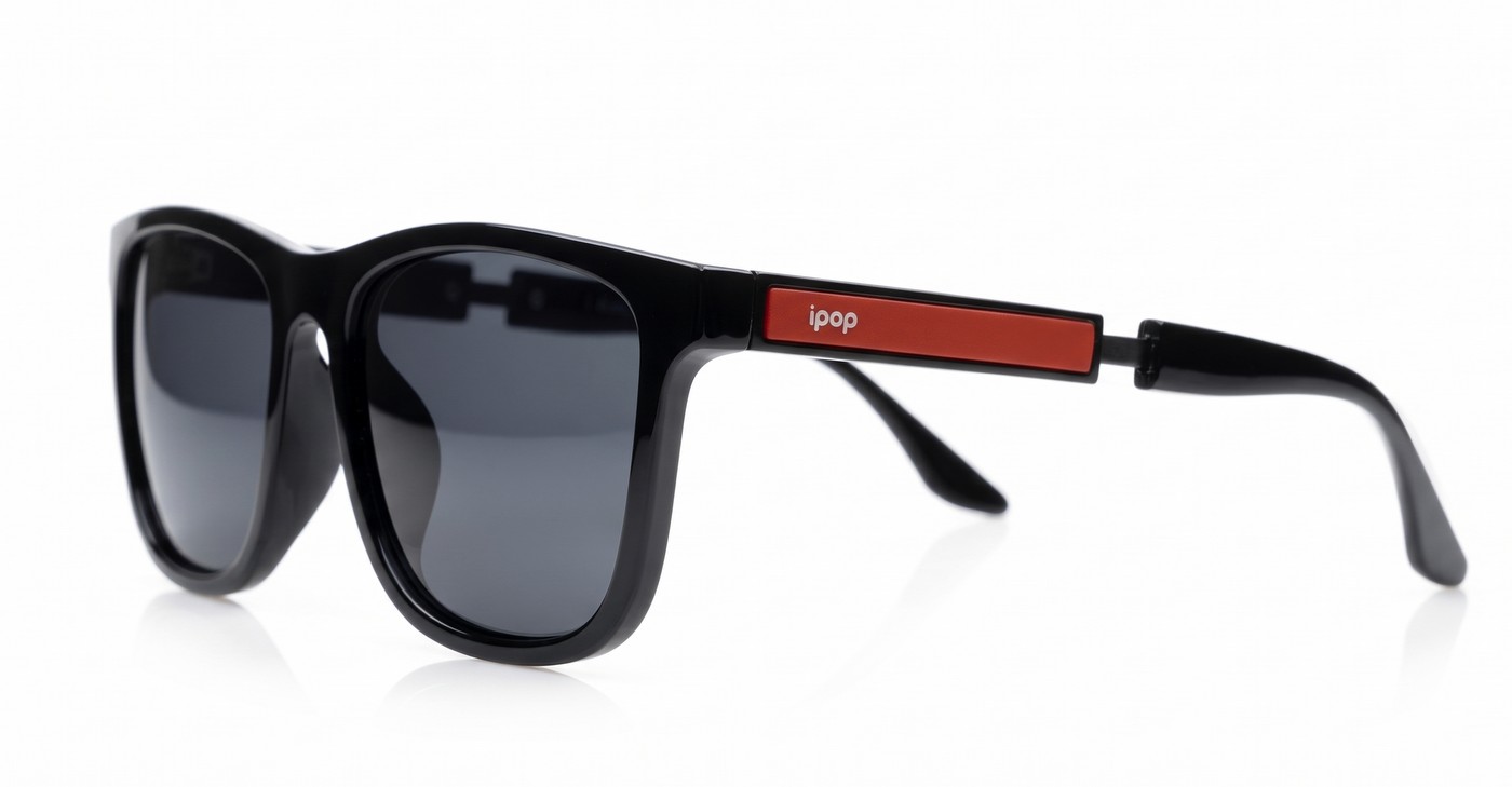 Grit Black sports wrap polarised sunglasses black frames red stripe temples