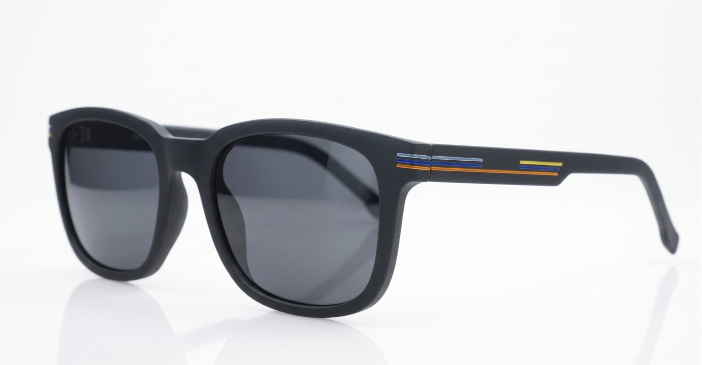 Matte black men's polarised sunglasses with colour stripe arms — Stride by iPOP