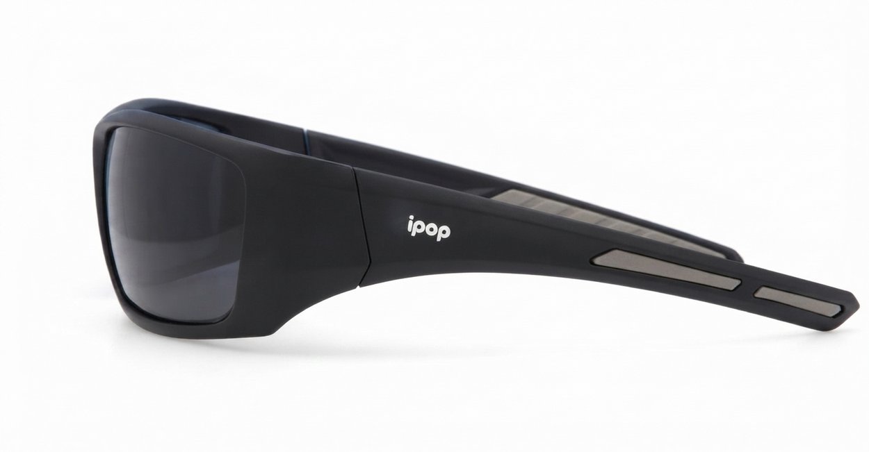  iPOP Blunt matte black wrap polarised sunnies with super dark non-mirror lenses