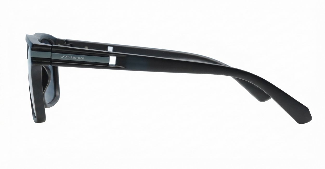 Outlaw matte black polarised sunglasses with superdark lenses grey stripe temples and inner core wire