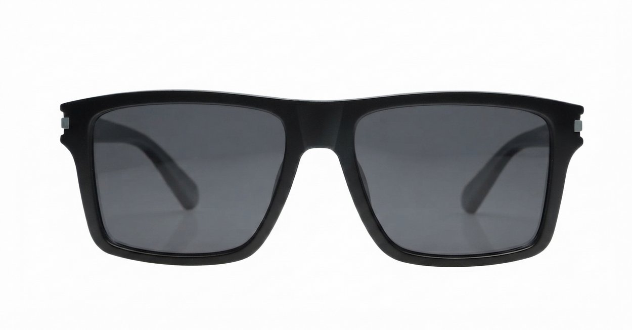 Outlaw matte black polarised sunglasses with superdark lenses grey stripe temples and inner core wire