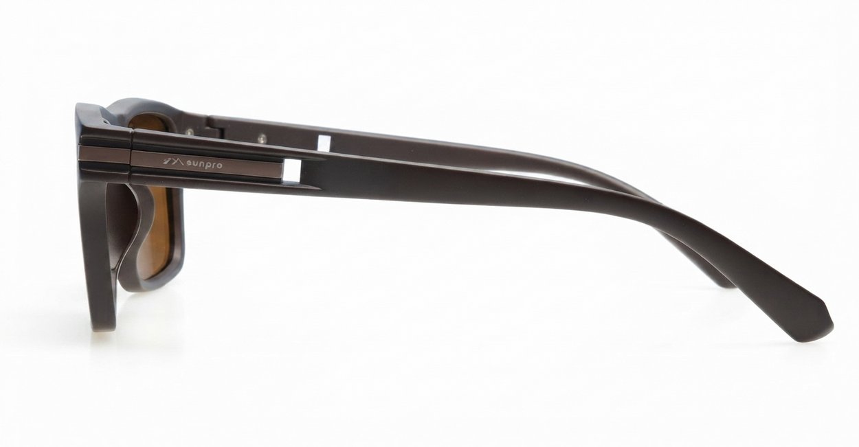 Outlaw matte brown polarised sunglasses with superdark dark brown lenses and inner core wire temples