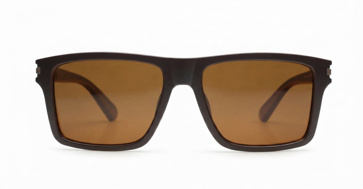 Outlaw matte brown polarised sunglasses with superdark dark brown lenses and inner core wire temples