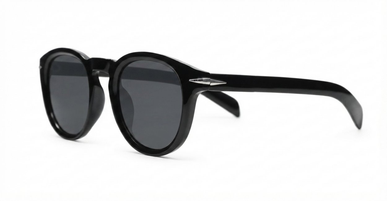 Stratos round black unisex polarised sunglasses wire temples category 3 lenses