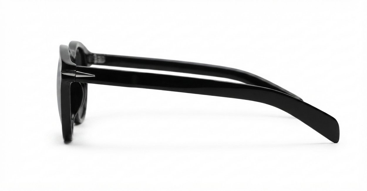 Stratos round black unisex polarised sunglasses wire temples category 3 lenses