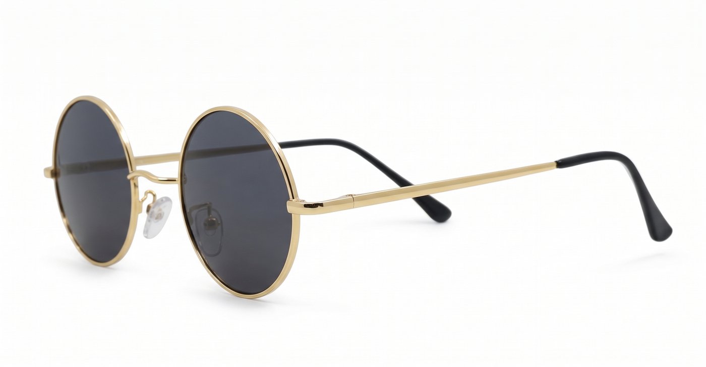 Cosmic Lennon style round polarised sunglasses gold frames small face