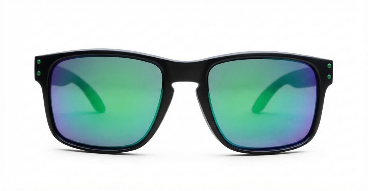 Tama Aqua blue mirror revo polarised sunglasses matte black curved wrap frame