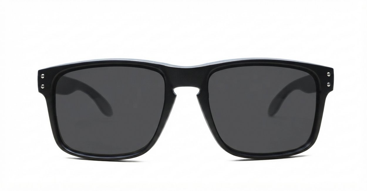 Tama Black curved wrap polarised sunglasses silver detail dark grey lenses