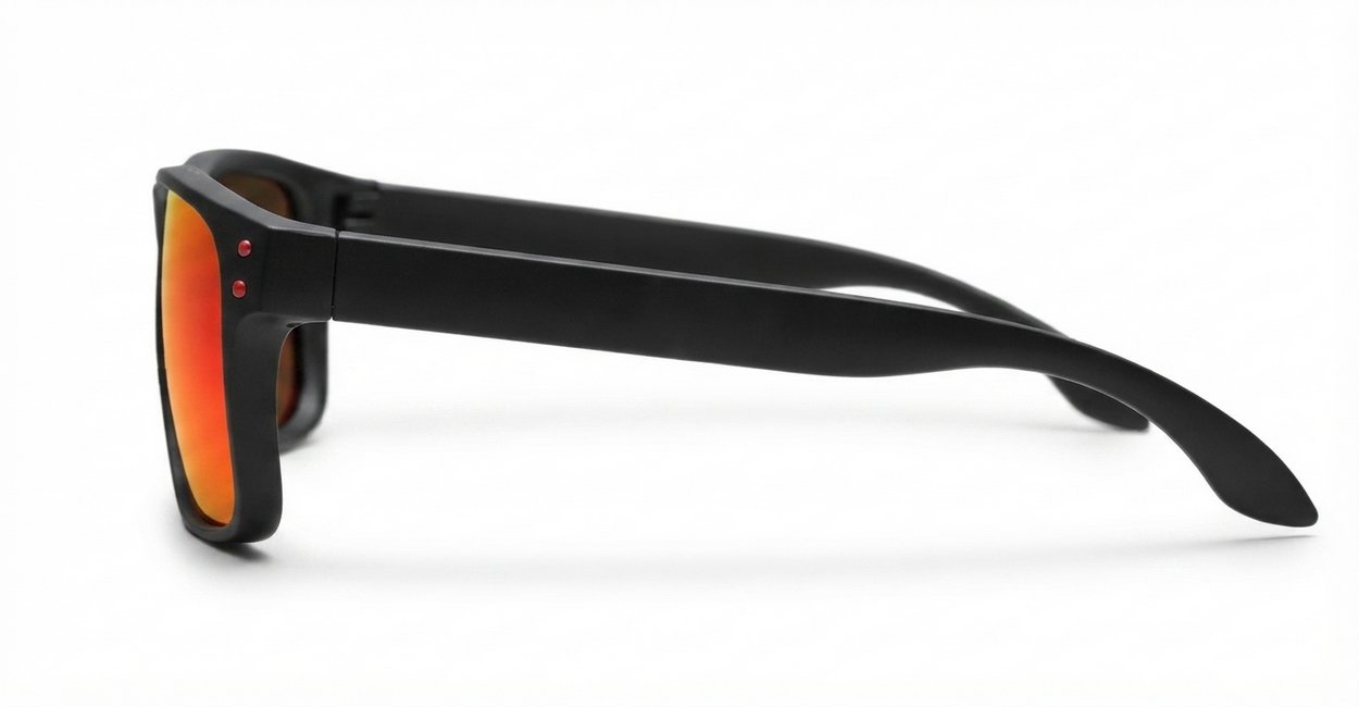 Tama red mirror revo polarised sunglasses curved wrap frame grey base lens
