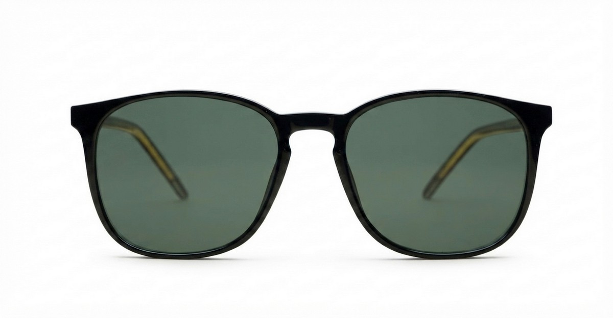 Rocket G15 round sunglasses with glossy black frames green G15 lenses and inner core wire temples