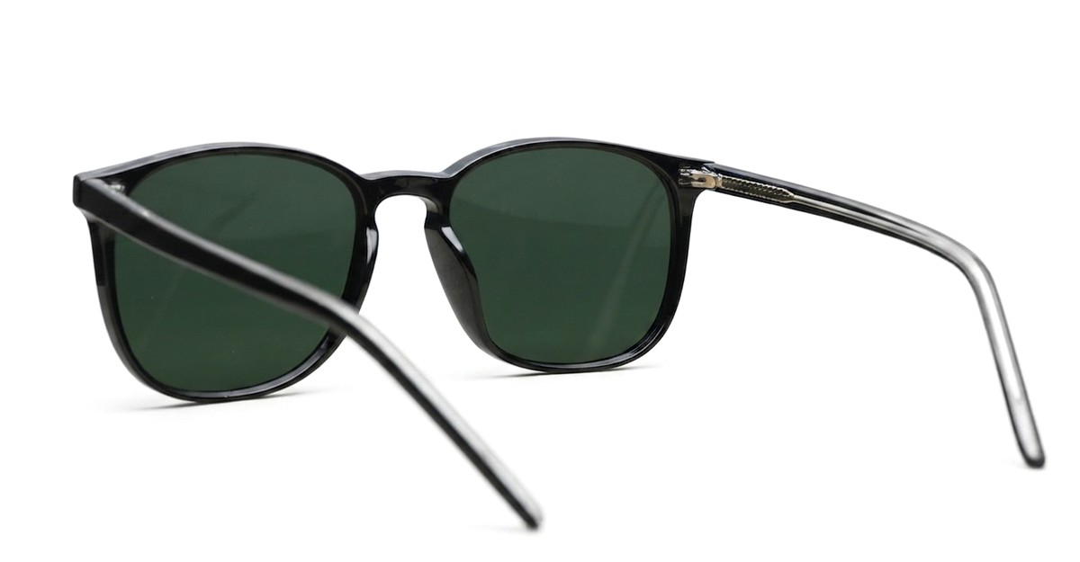 Rocket G15 round sunglasses with glossy black frames green G15 lenses and inner core wire temples