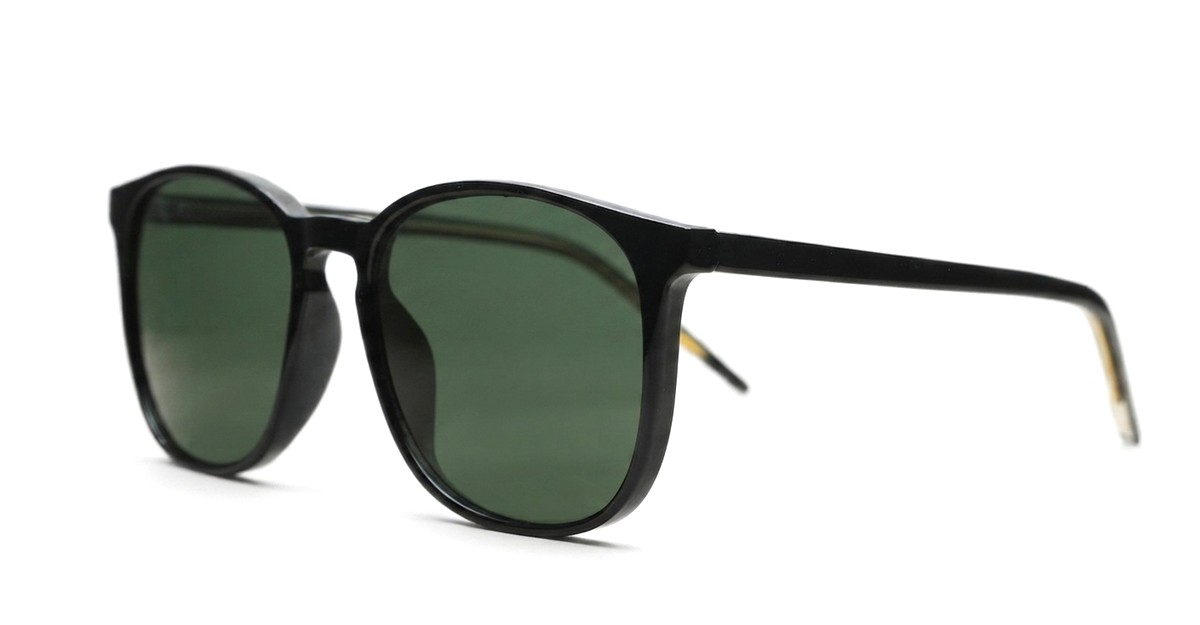 Rocket G15 round sunglasses with glossy black frames green G15 lenses and inner core wire temples