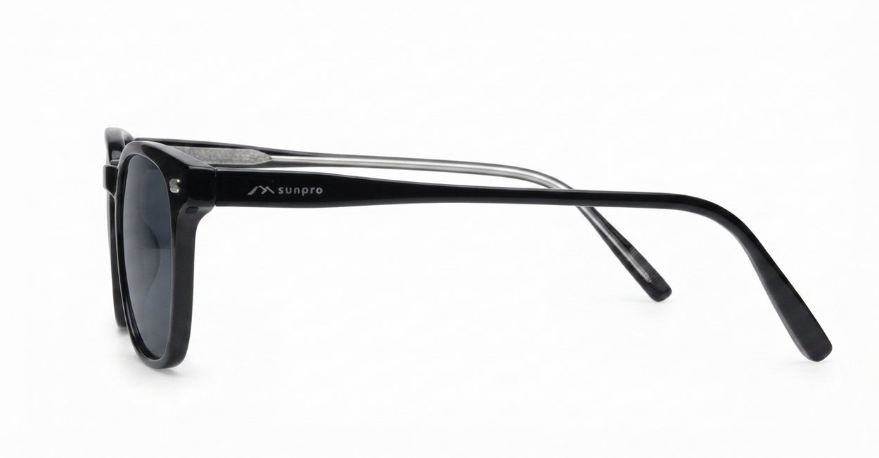 Wilbur Black small round polarised sunglasses silver detailing smoke lenses