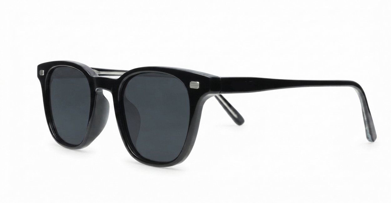 Wilbur Black small round polarised sunglasses silver detailing smoke lenses